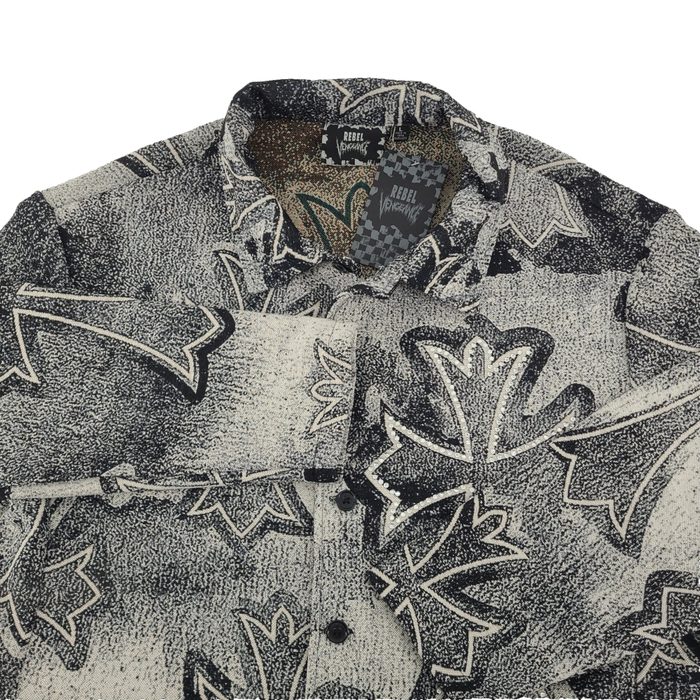 Rebel Vengeance Tapestry Jacket Mens L Gothic Cross Woven Jacquard Shacket NWT